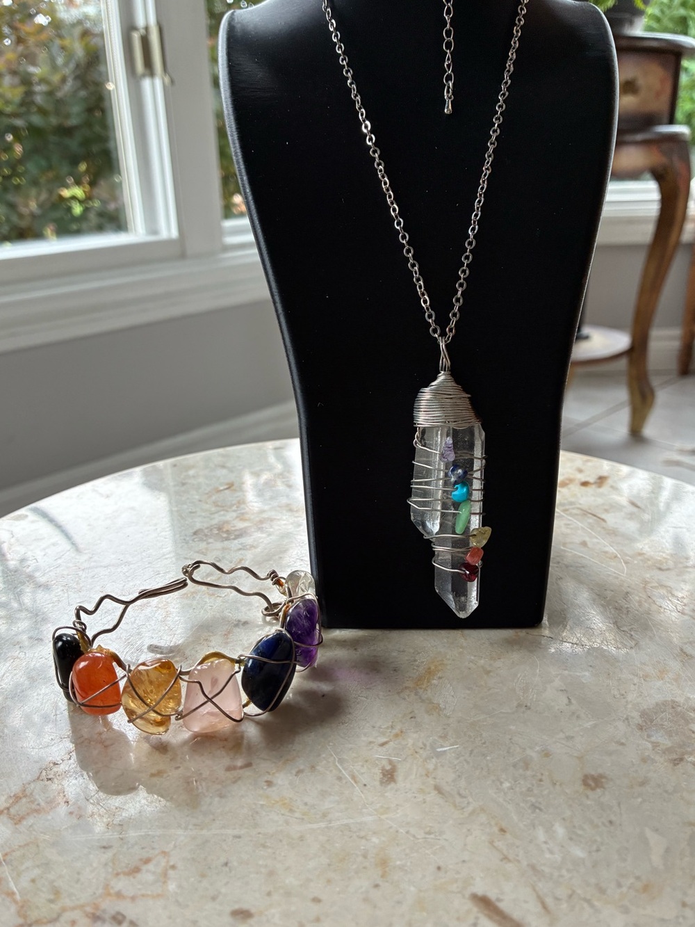 Handmade 7 Chakra Rainbow Crystal Bracelet And Necklace Set